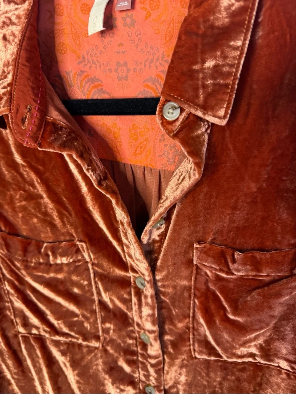 Pilcro Rust Velvet Button-Down Shirt XSP Anthro Casual Luxe Timeless Effortless - Picture 9 of 11